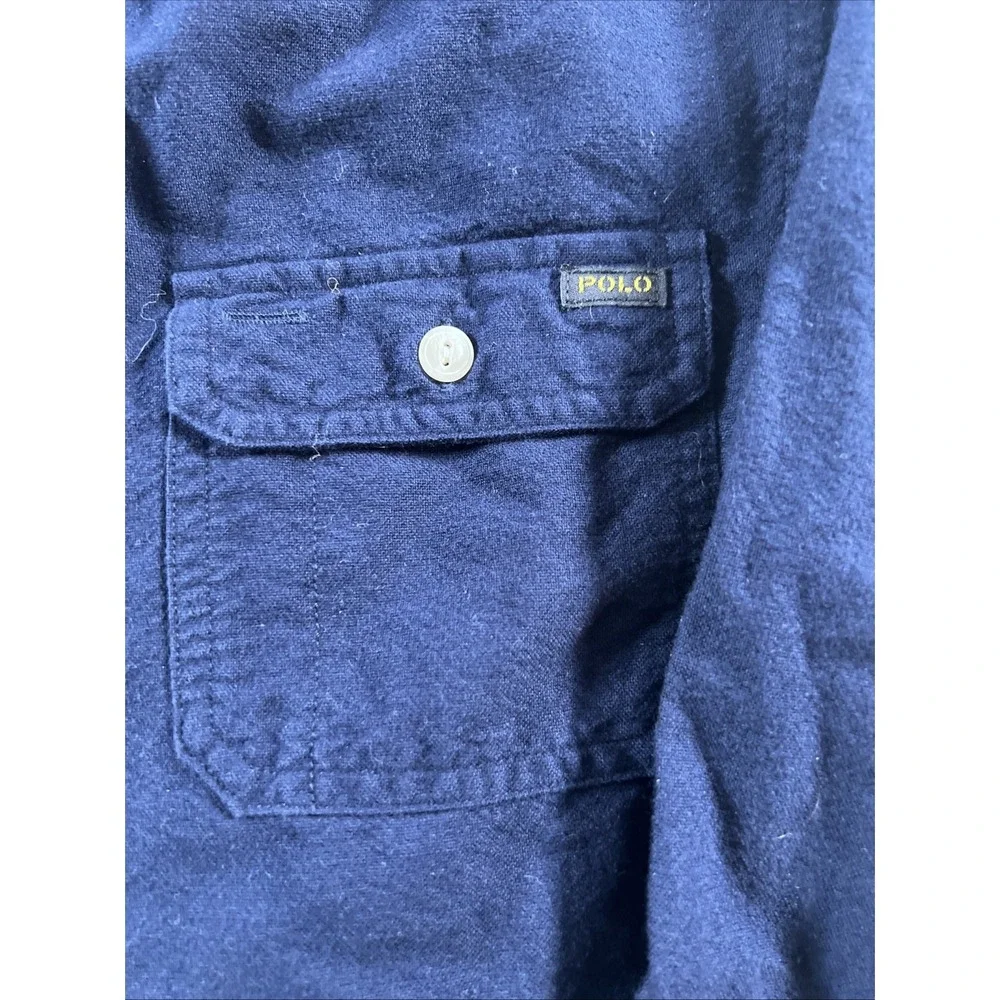 Ralph Lauren Polo Flannel Shirt‎ Boys Medium 10/12 Navy Blue Solid Long Sleeve
